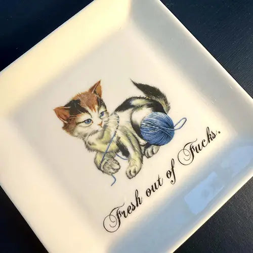 CAT TRINKET TRAY - "FRESH OUT OF FUCKS."