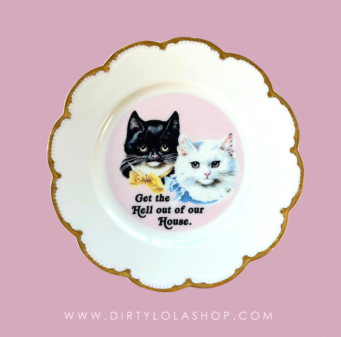 Antique Art Plate - Cat plate - "Get the Hell Out of Our House"