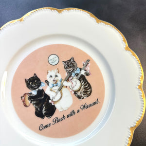 Antique Art Plate - Medium Cat plate - "Come back with a Warrant."