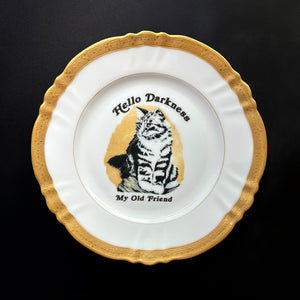 Vintage Art Plate - Cat plate - "Hello Darkness My Old Friend."