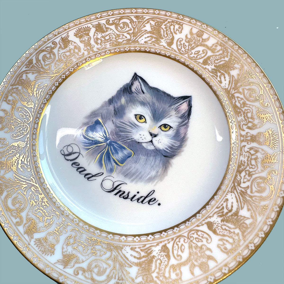 Vintage Art Plate - Cat plate - "Dead Inside"