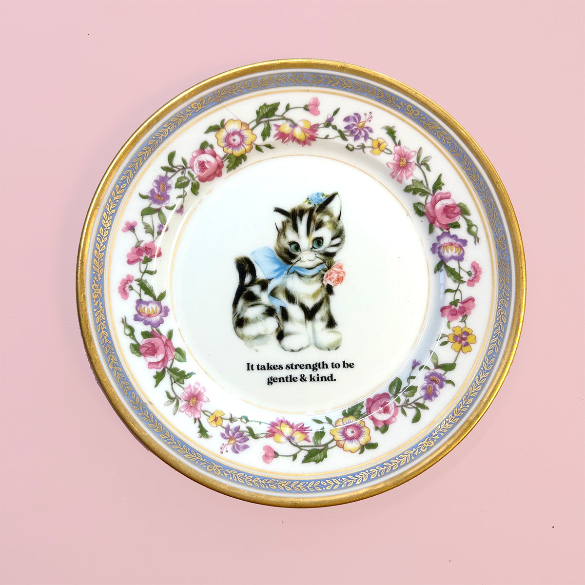 Vintage Art Plate - Cat plate - "It takes strength to be gentle & kind."