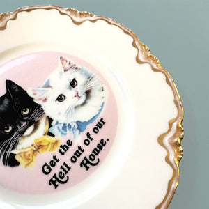 Antique Art Plate - Cat plate - "Get the Hell Out of Our House"