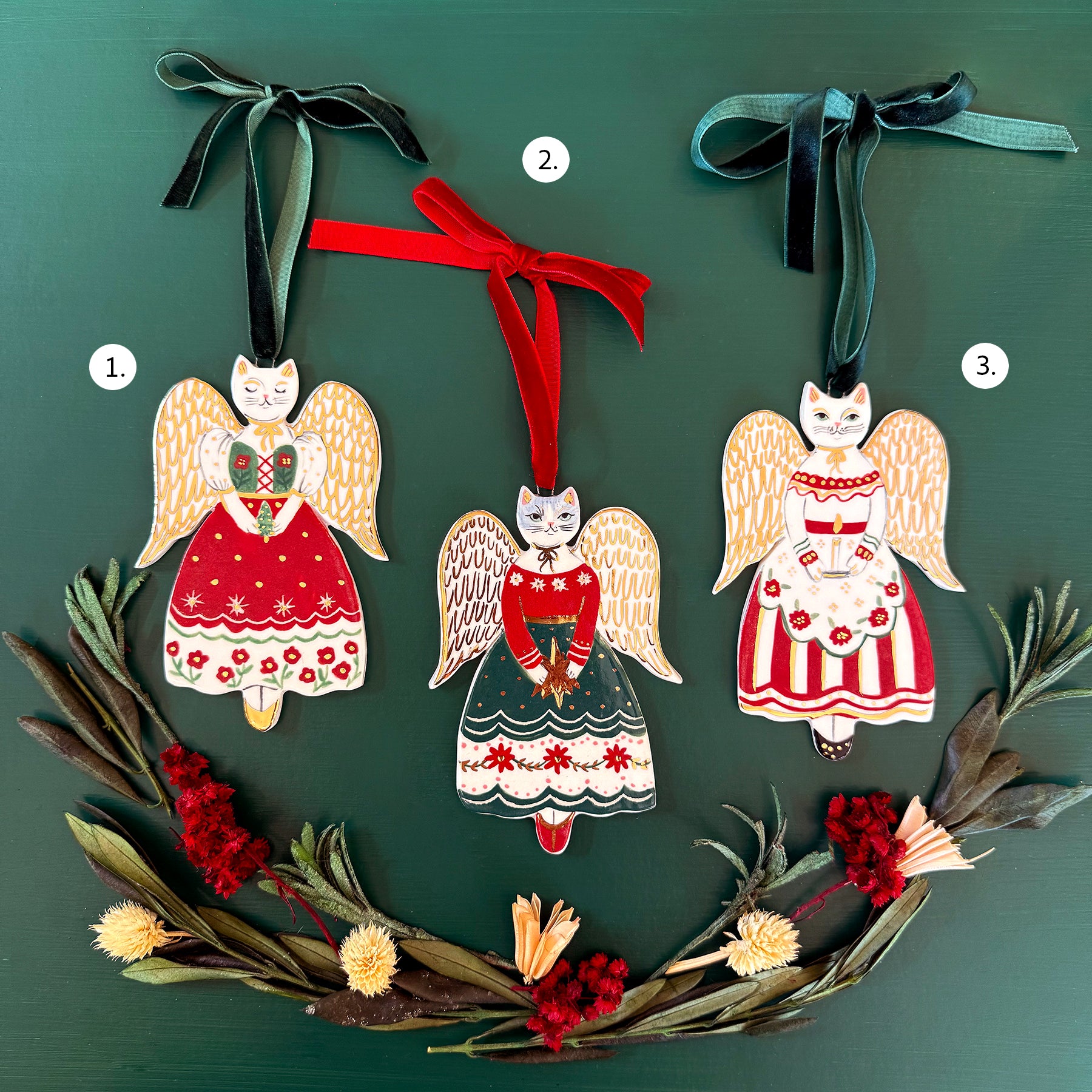 PORCELAIN ORNAMENT - CAT ANGELS