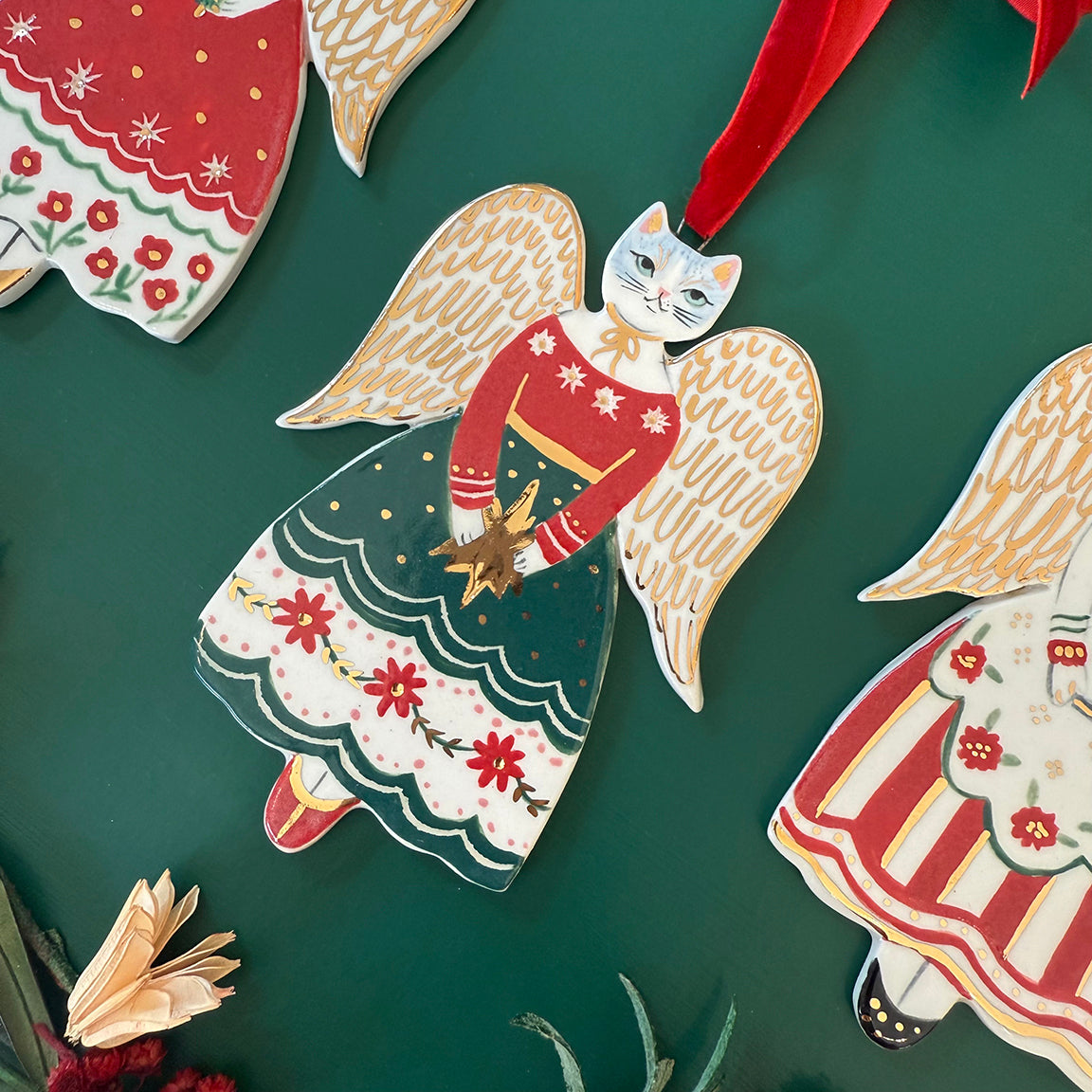 PORCELAIN ORNAMENT - CAT ANGELS