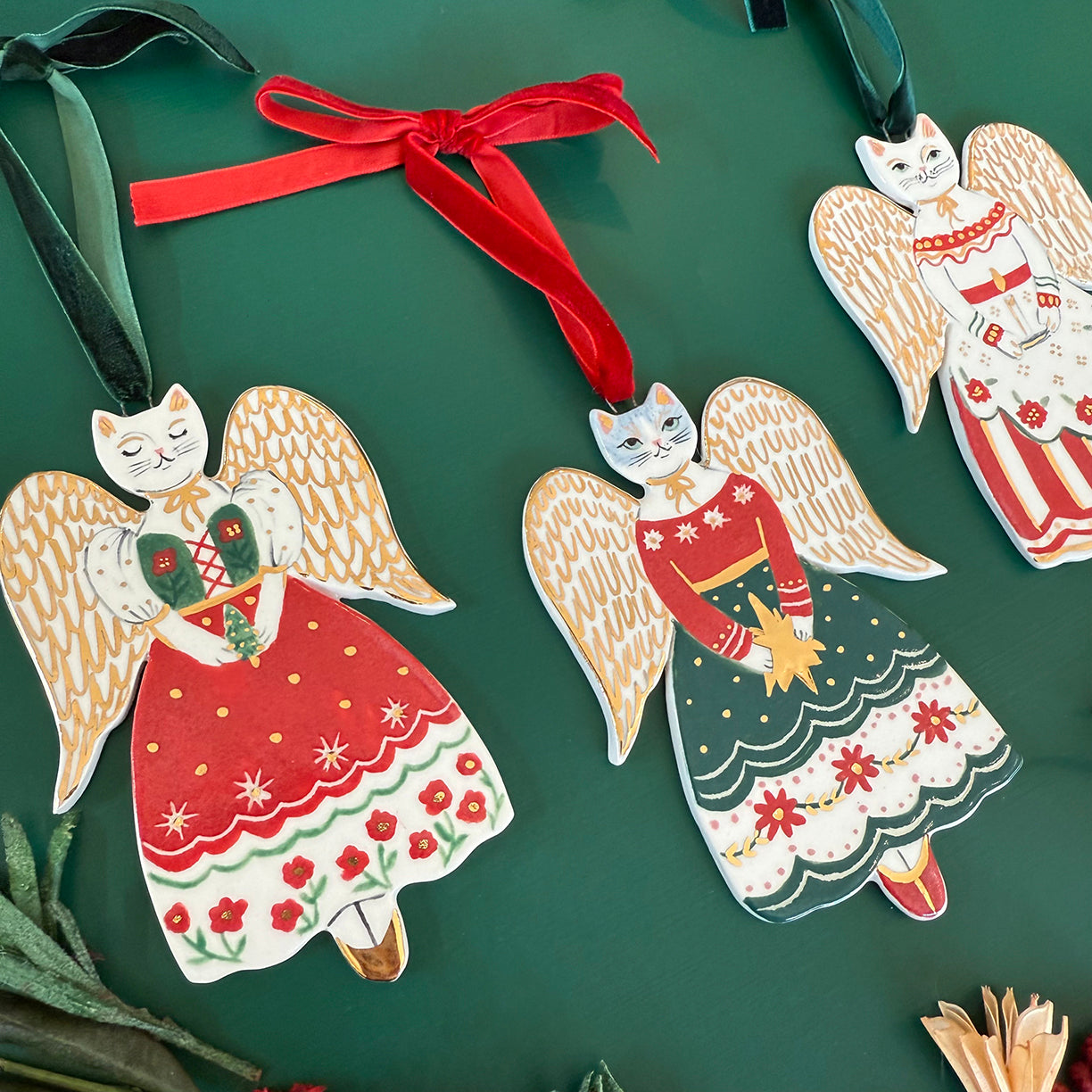 PORCELAIN ORNAMENT - CAT ANGELS