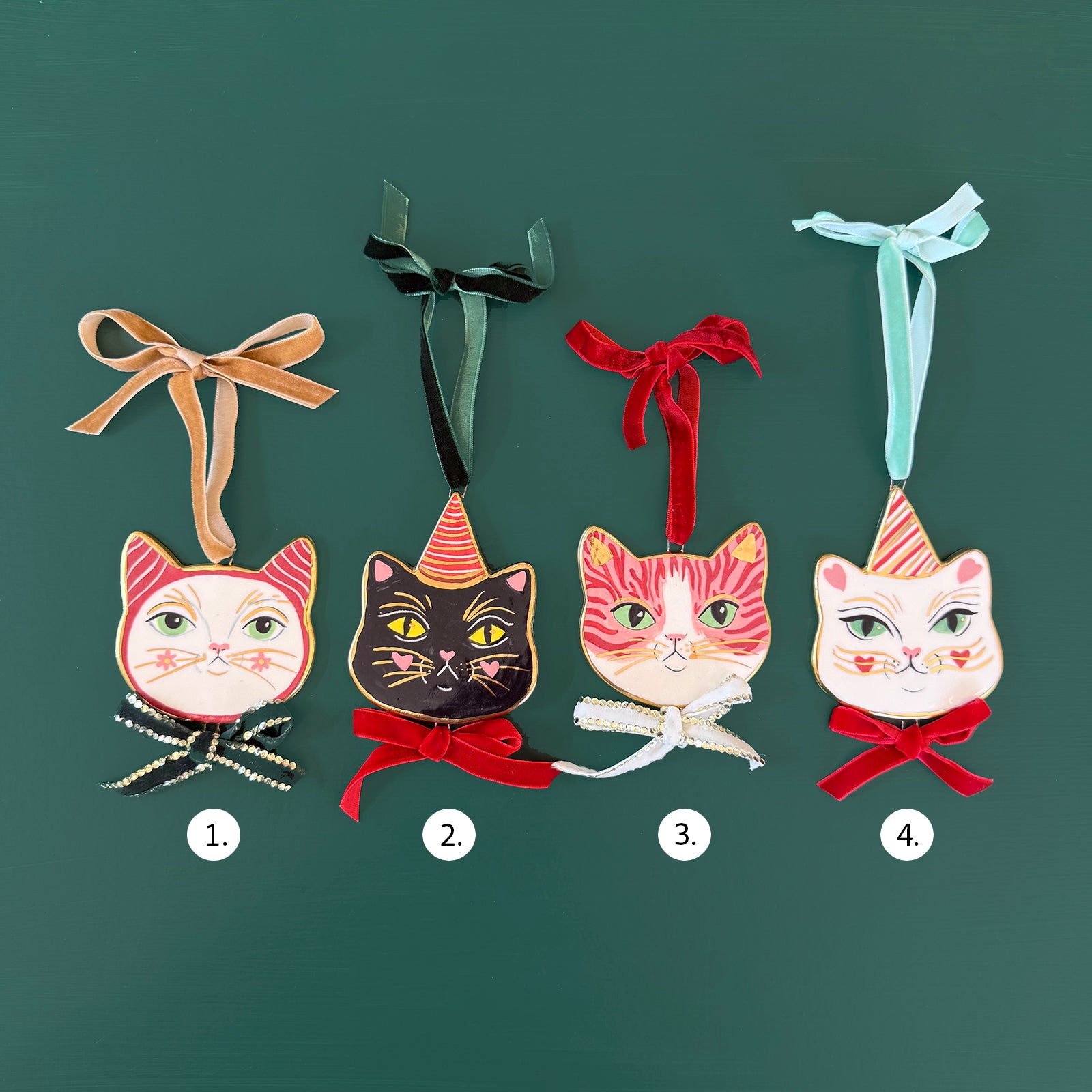 PORCELAIN ORNAMENT - PEPPERMINT CATS