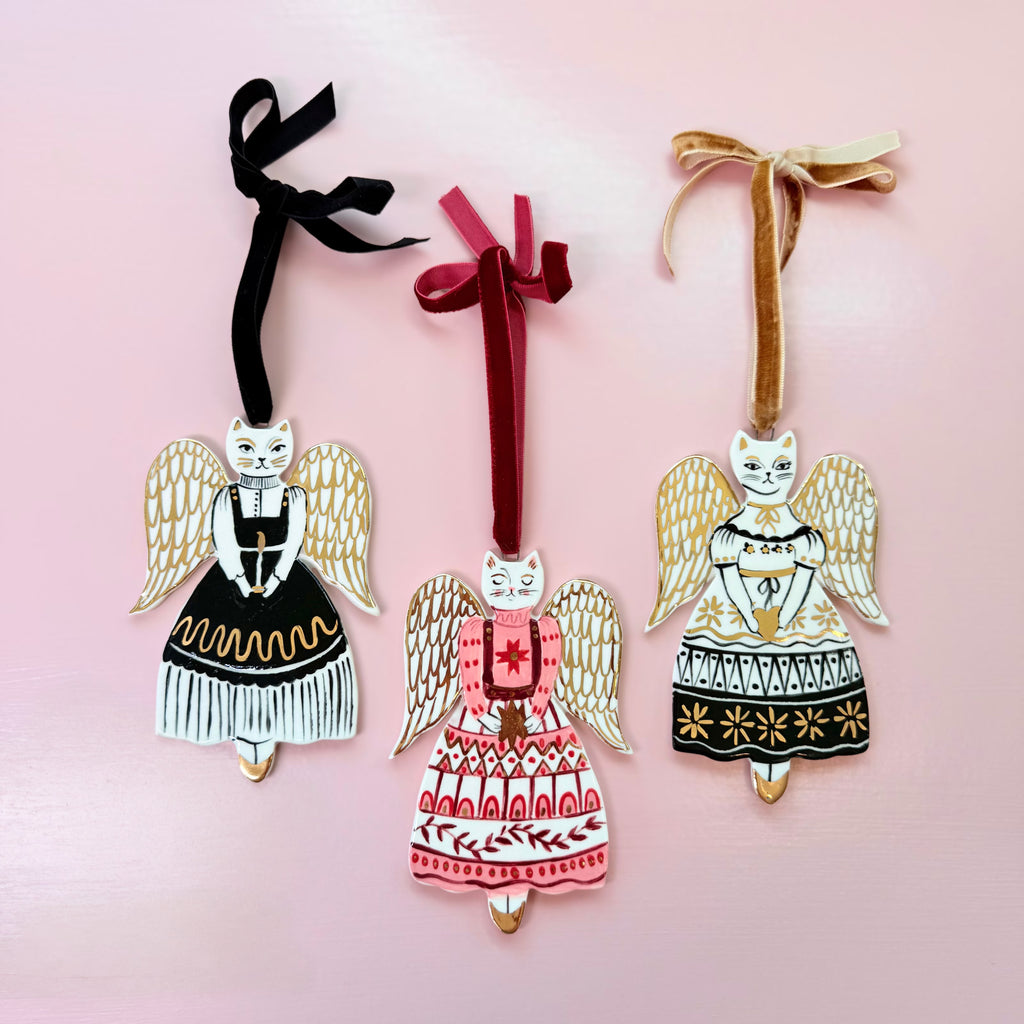 PORCELAIN ORNAMENT - CAT ANGELS