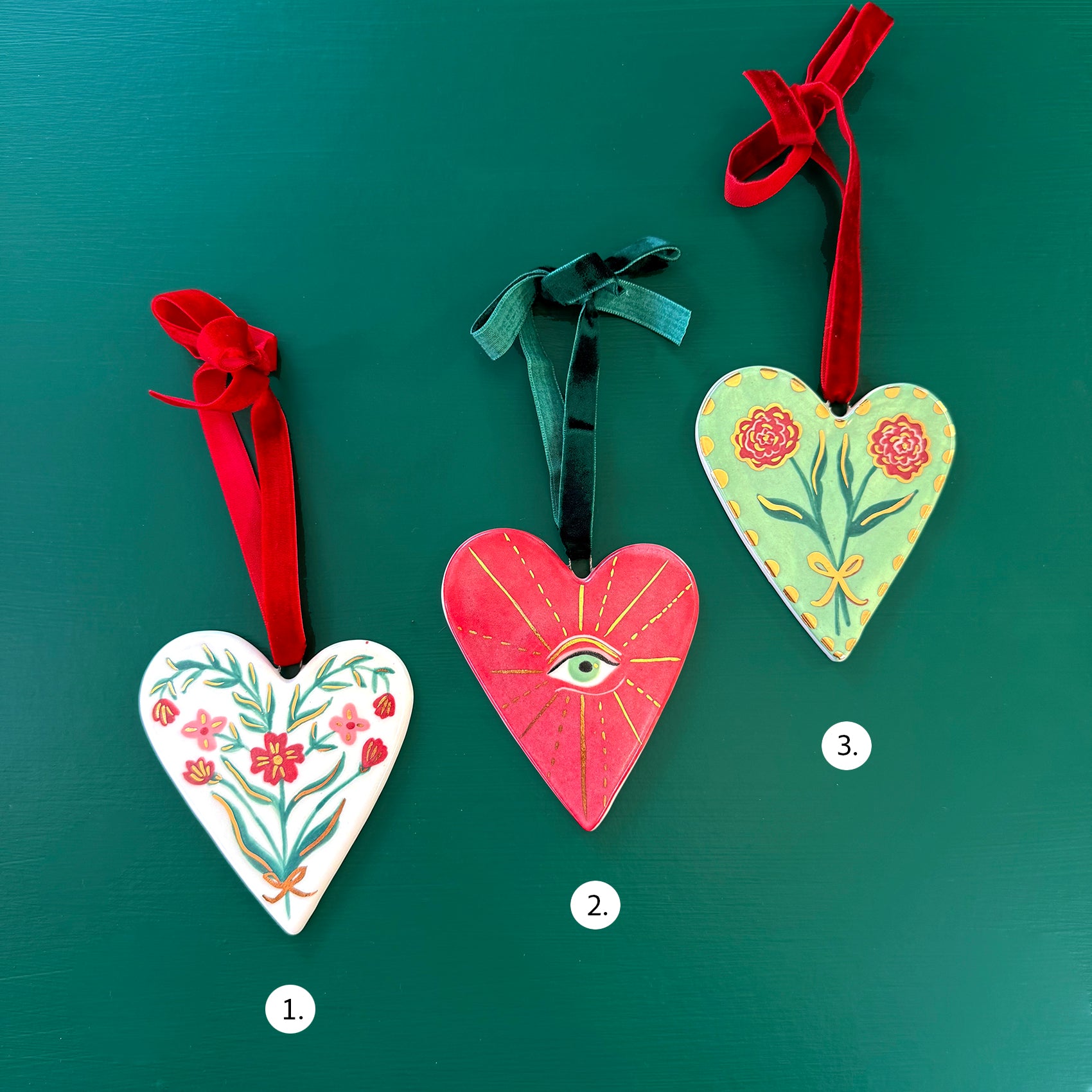 PORCELAIN ORNAMENT -  FOLK HEARTS