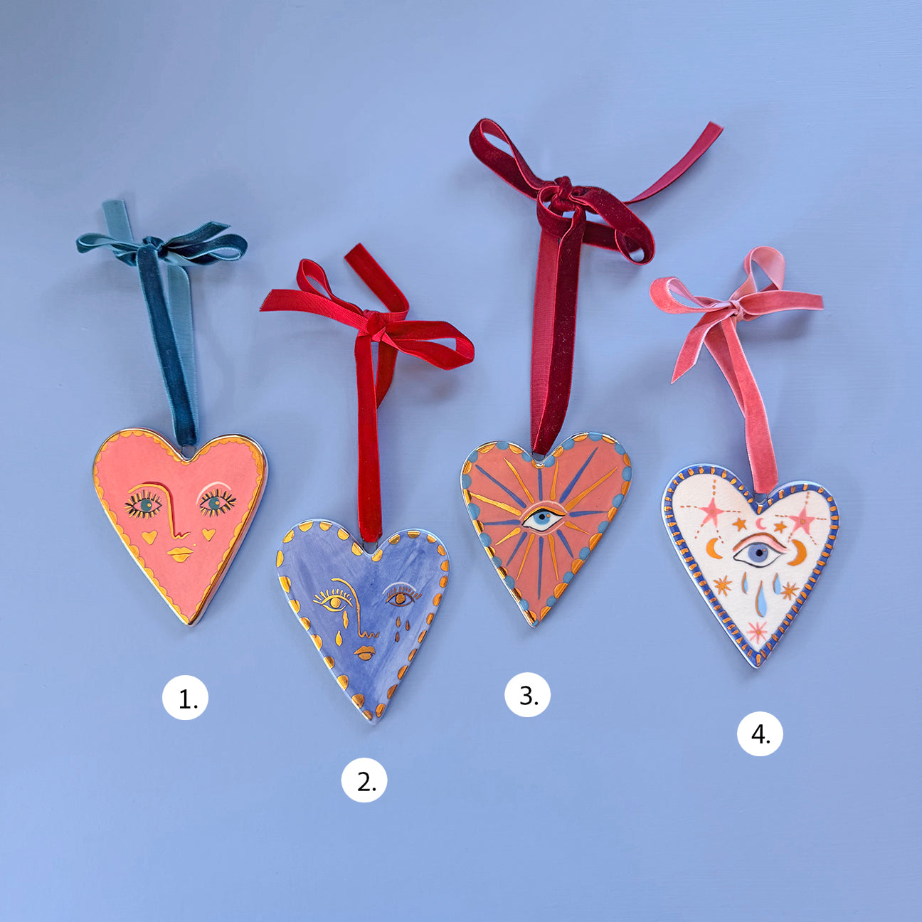 PORCELAIN ORNAMENT -  FOLK HEARTS