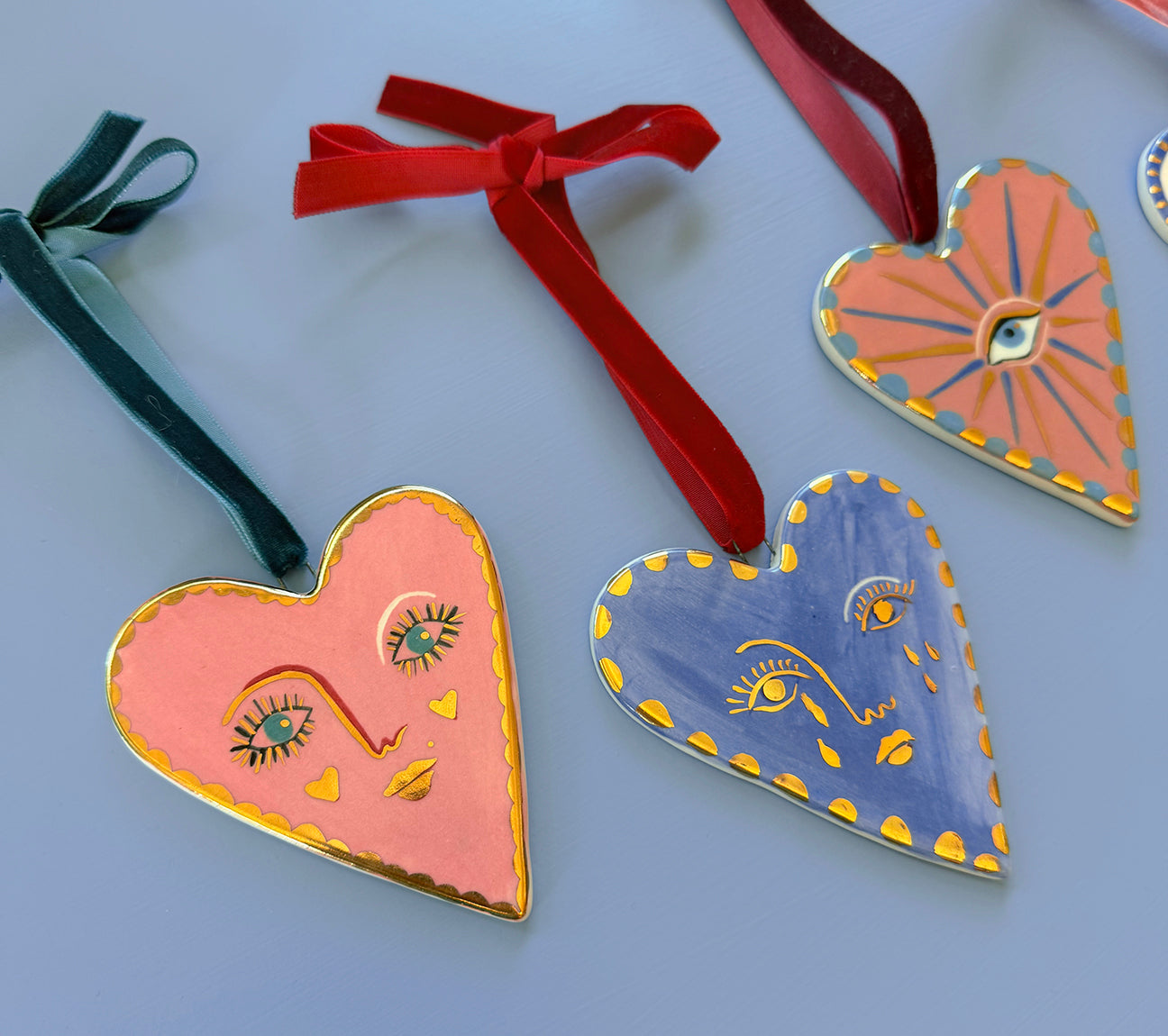 PORCELAIN ORNAMENT -  FOLK HEARTS