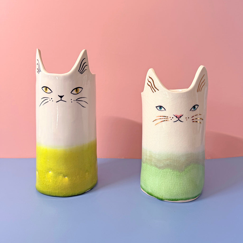 HAND BUILT CAT VASE