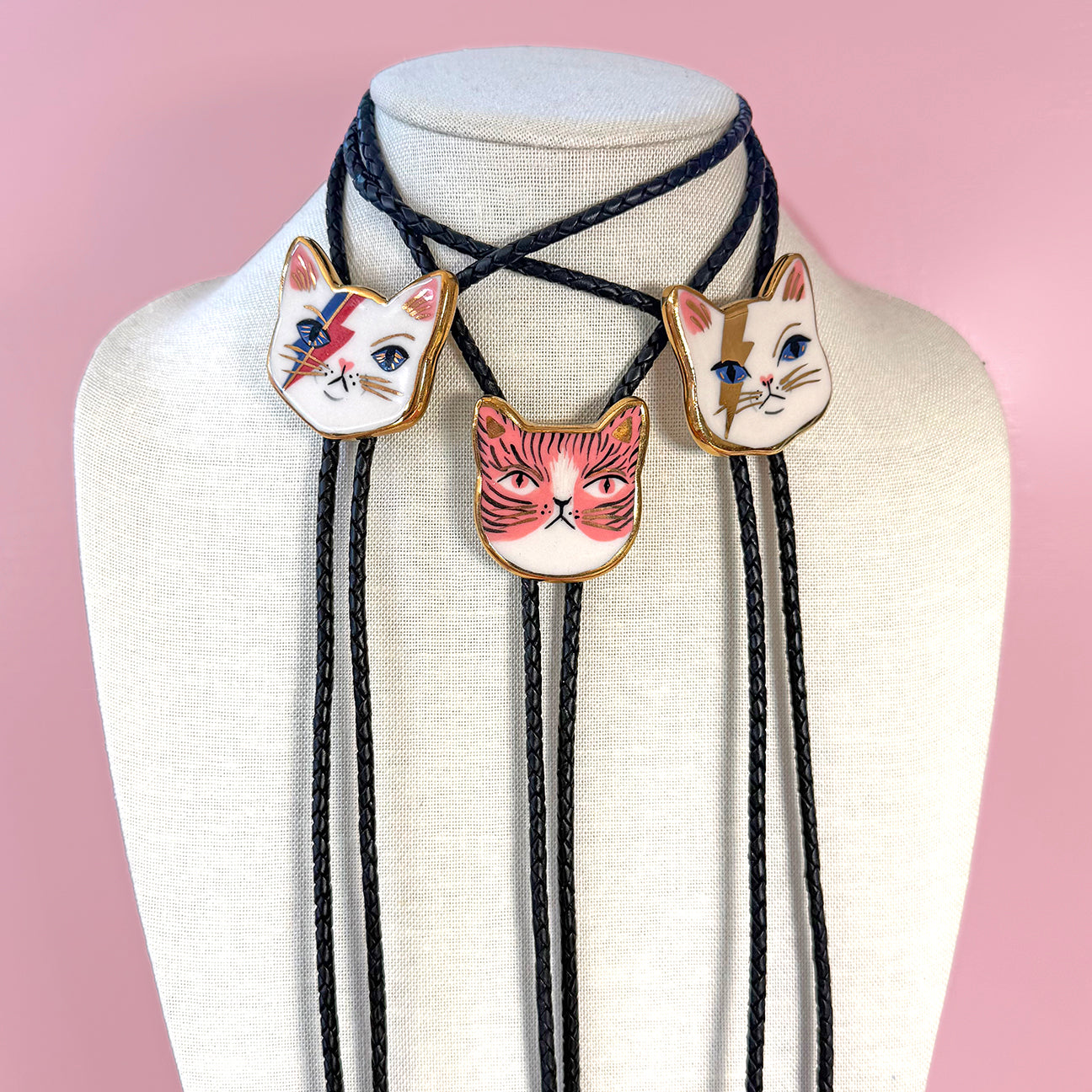 PORCELAIN CAT BOLO TIE