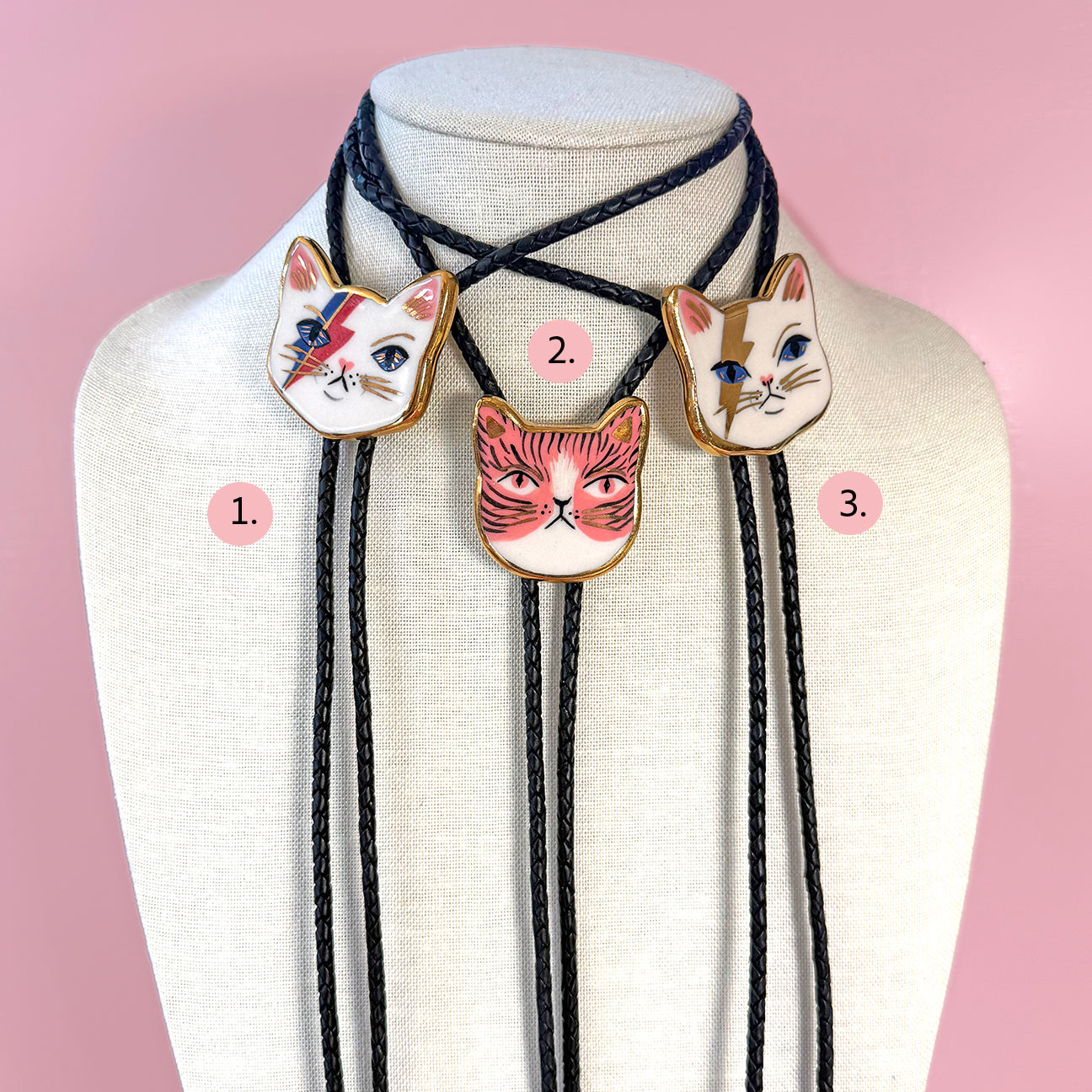 PORCELAIN CAT BOLO TIE