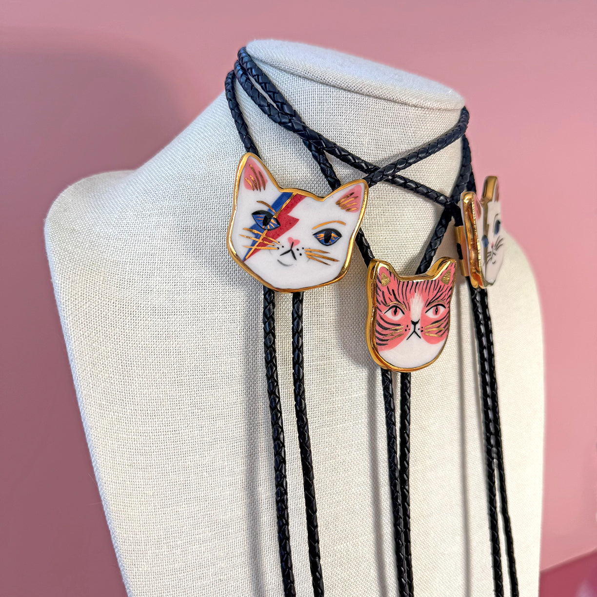 PORCELAIN CAT BOLO TIE