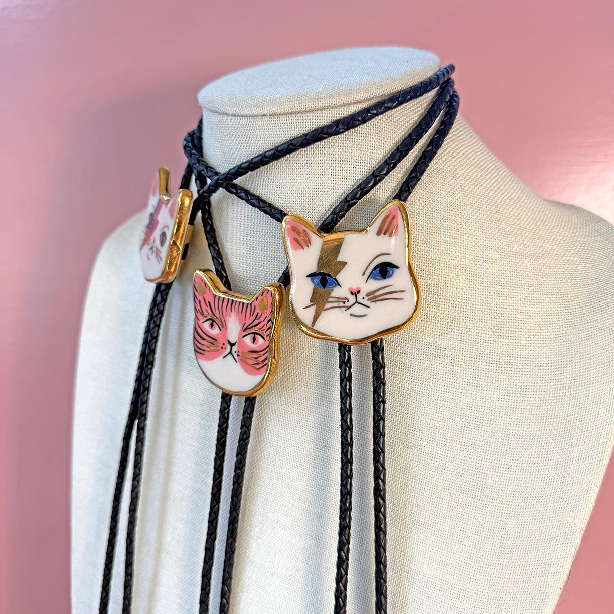 PORCELAIN CAT BOLO TIE