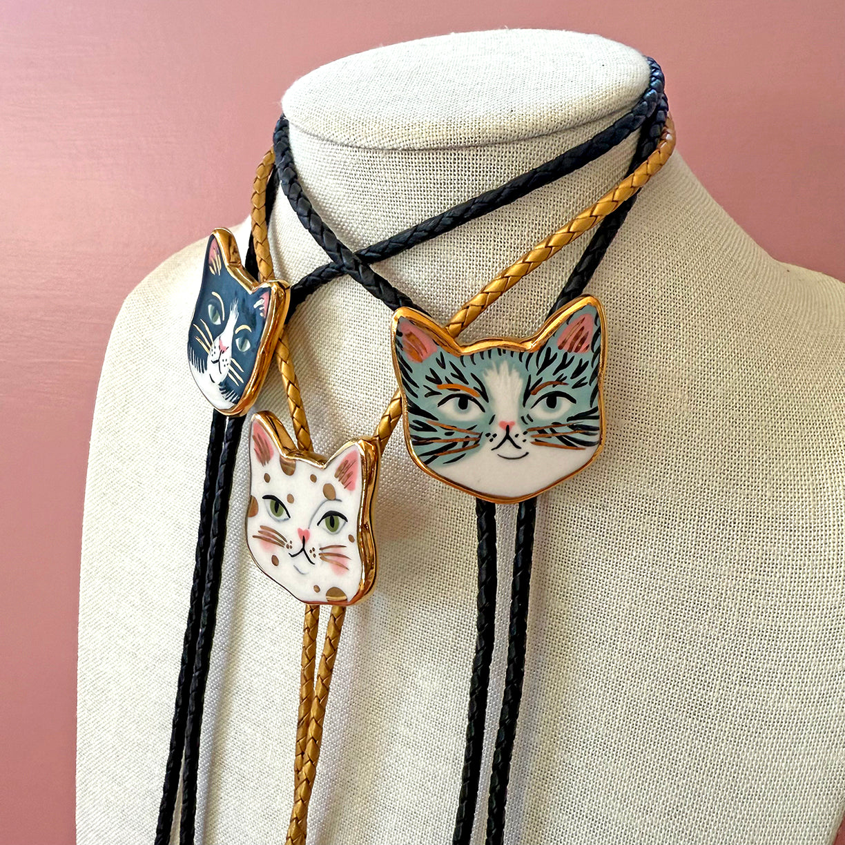 PORCELAIN CAT BOLO TIE