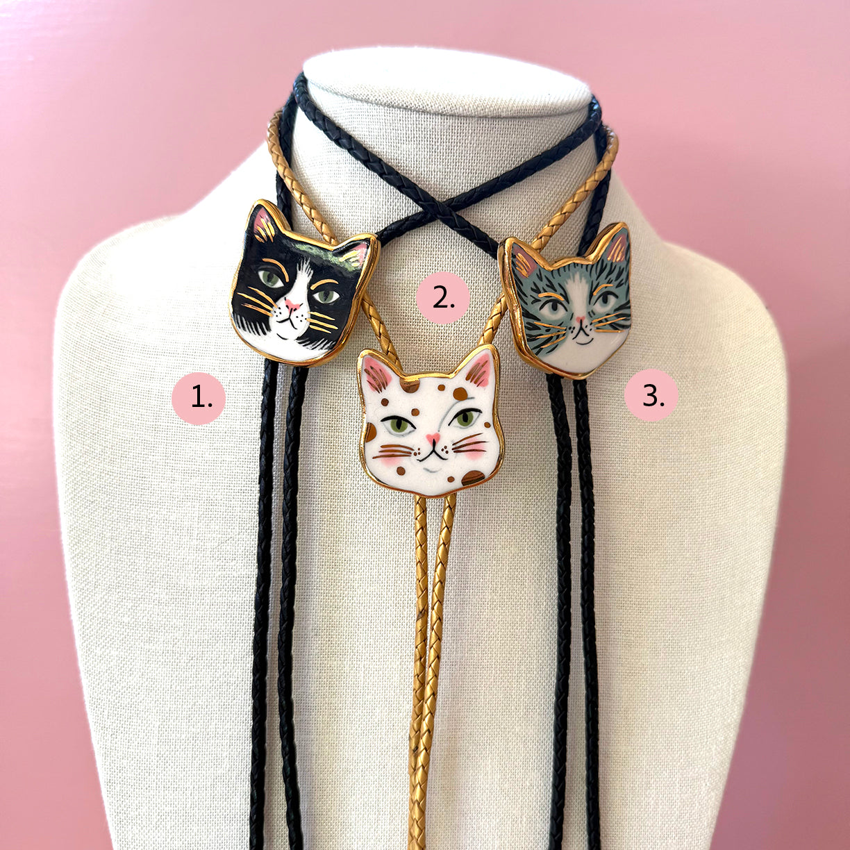 PORCELAIN CAT BOLO TIE