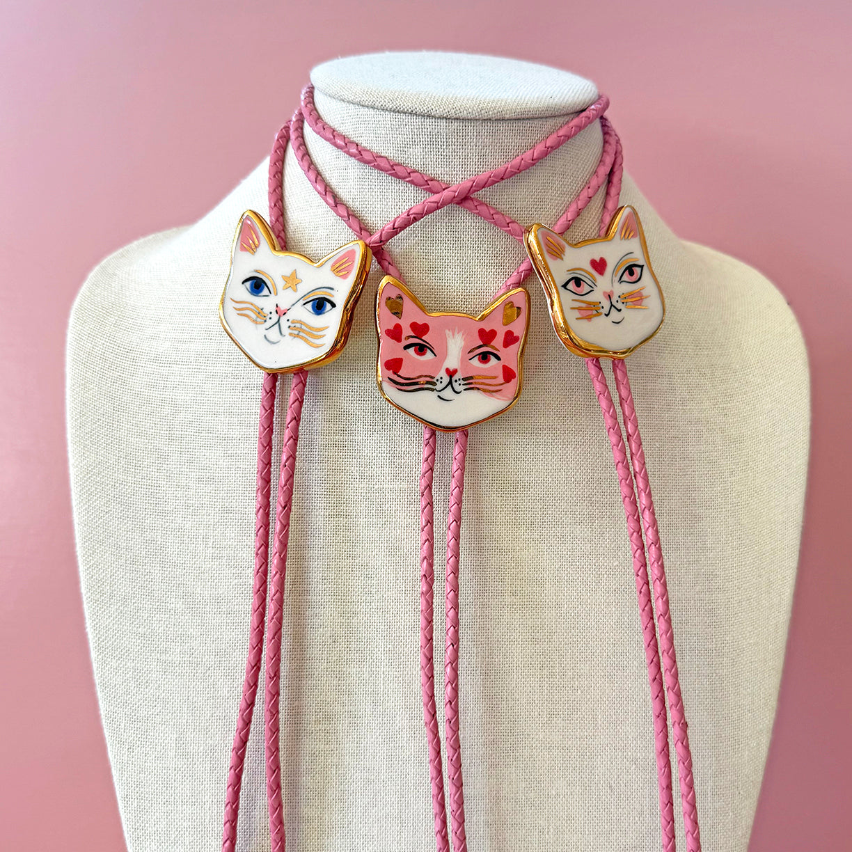 PORCELAIN CAT BOLO TIE