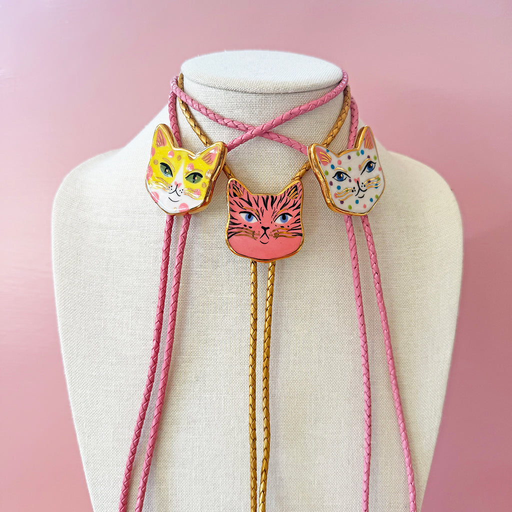 PORCELAIN CAT BOLO TIE