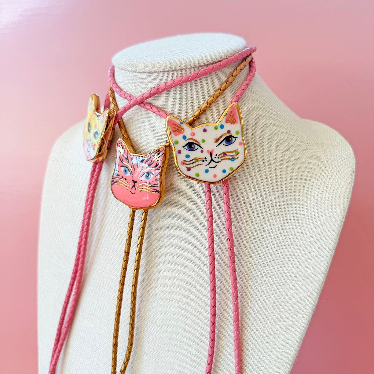 PORCELAIN CAT BOLO TIE