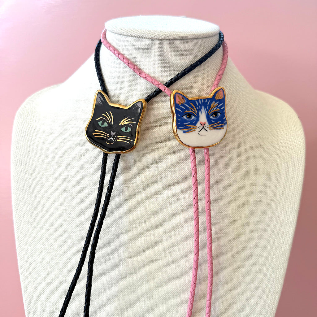 PORCELAIN CAT BOLO TIE