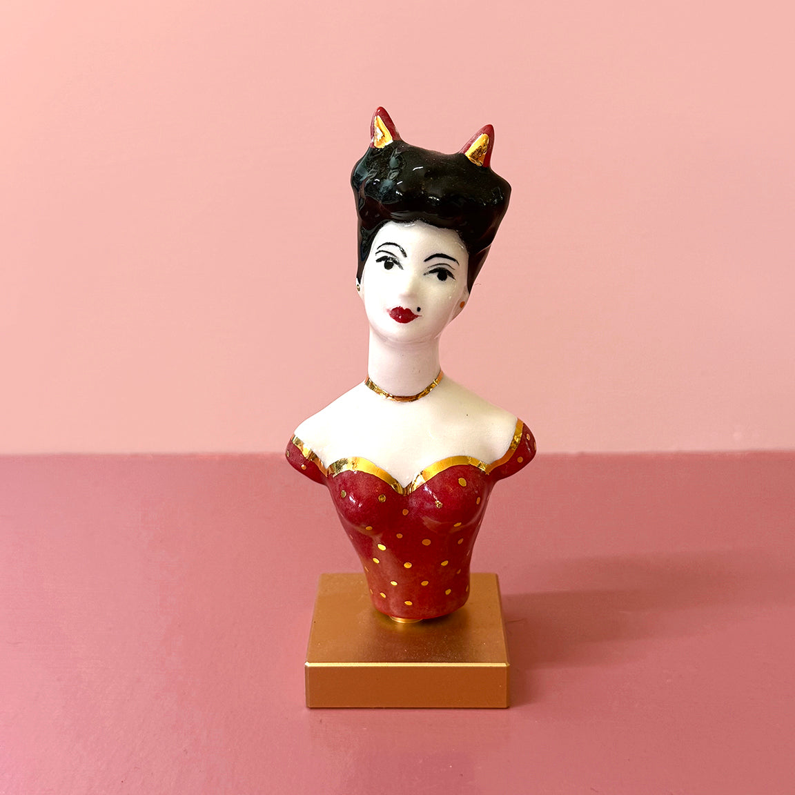 PORCELAIN DEVIL WOMAN BUST - HANDMADE - WALL HANGING