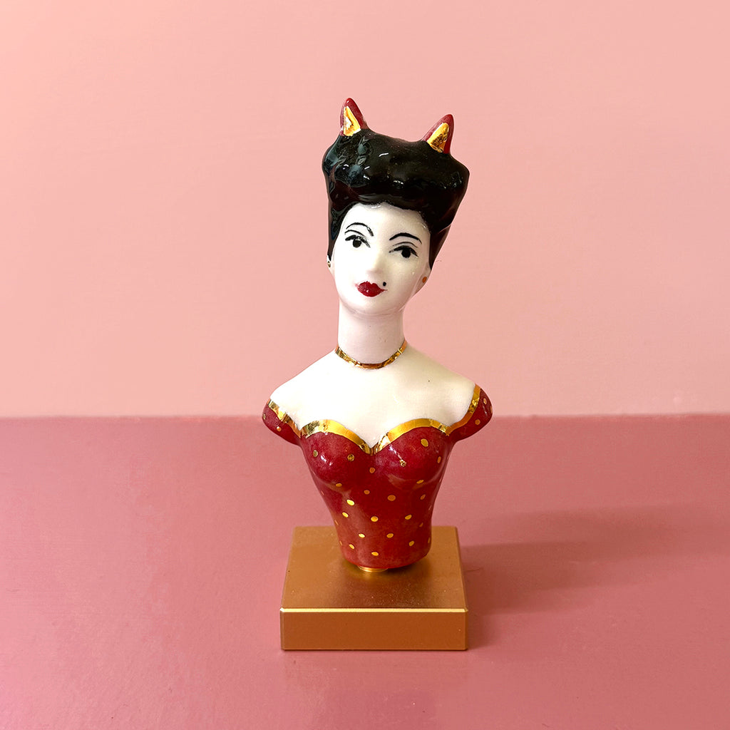 PORCELAIN DEVIL WOMAN BUST - HANDMADE - WALL HANGING