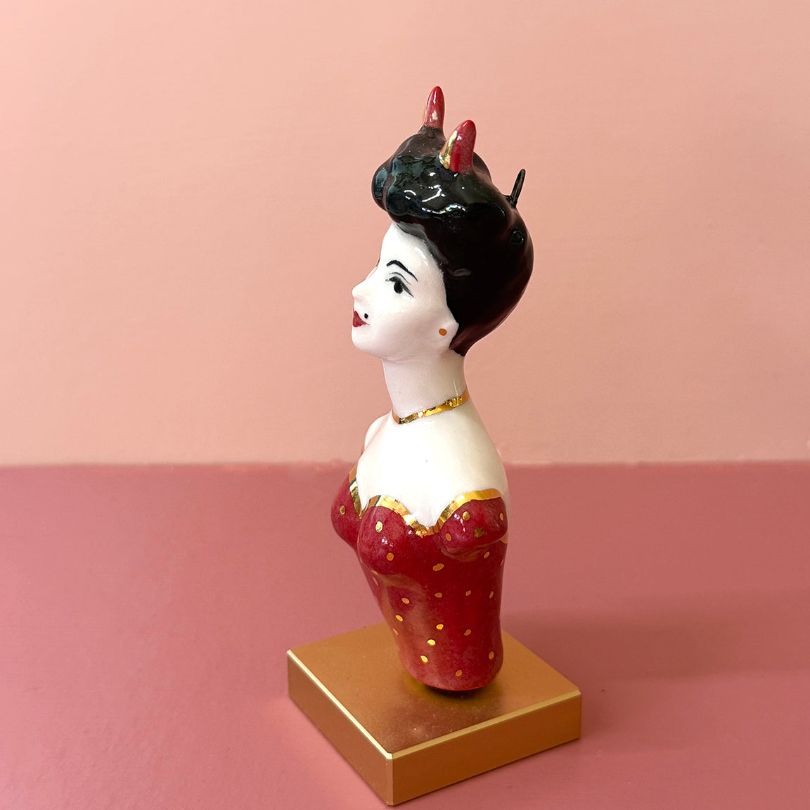 PORCELAIN DEVIL WOMAN BUST - HANDMADE - WALL HANGING