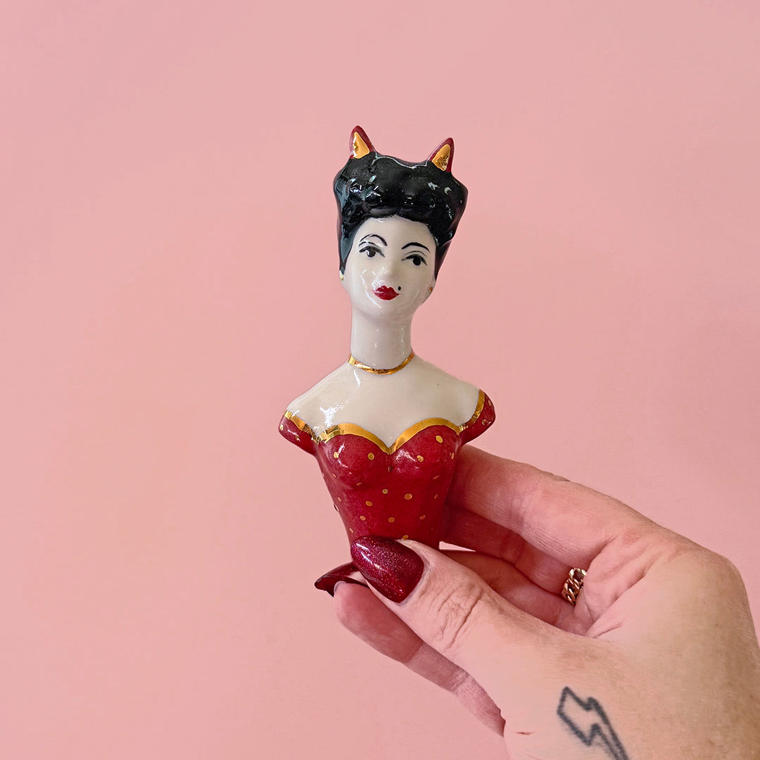 PORCELAIN DEVIL WOMAN BUST - HANDMADE - WALL HANGING