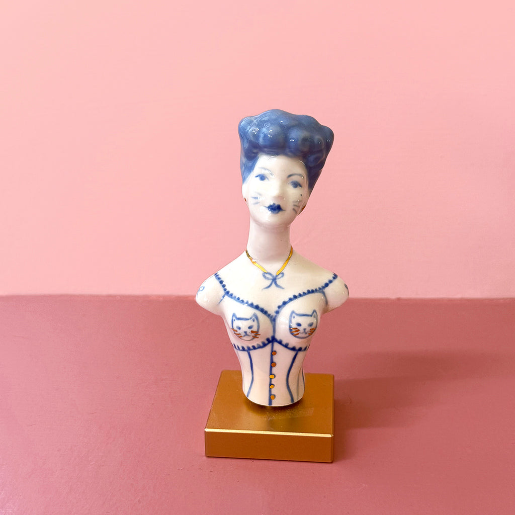 PORCELAIN CAT WOMAN BUST - HANDMADE - WALL HANGING