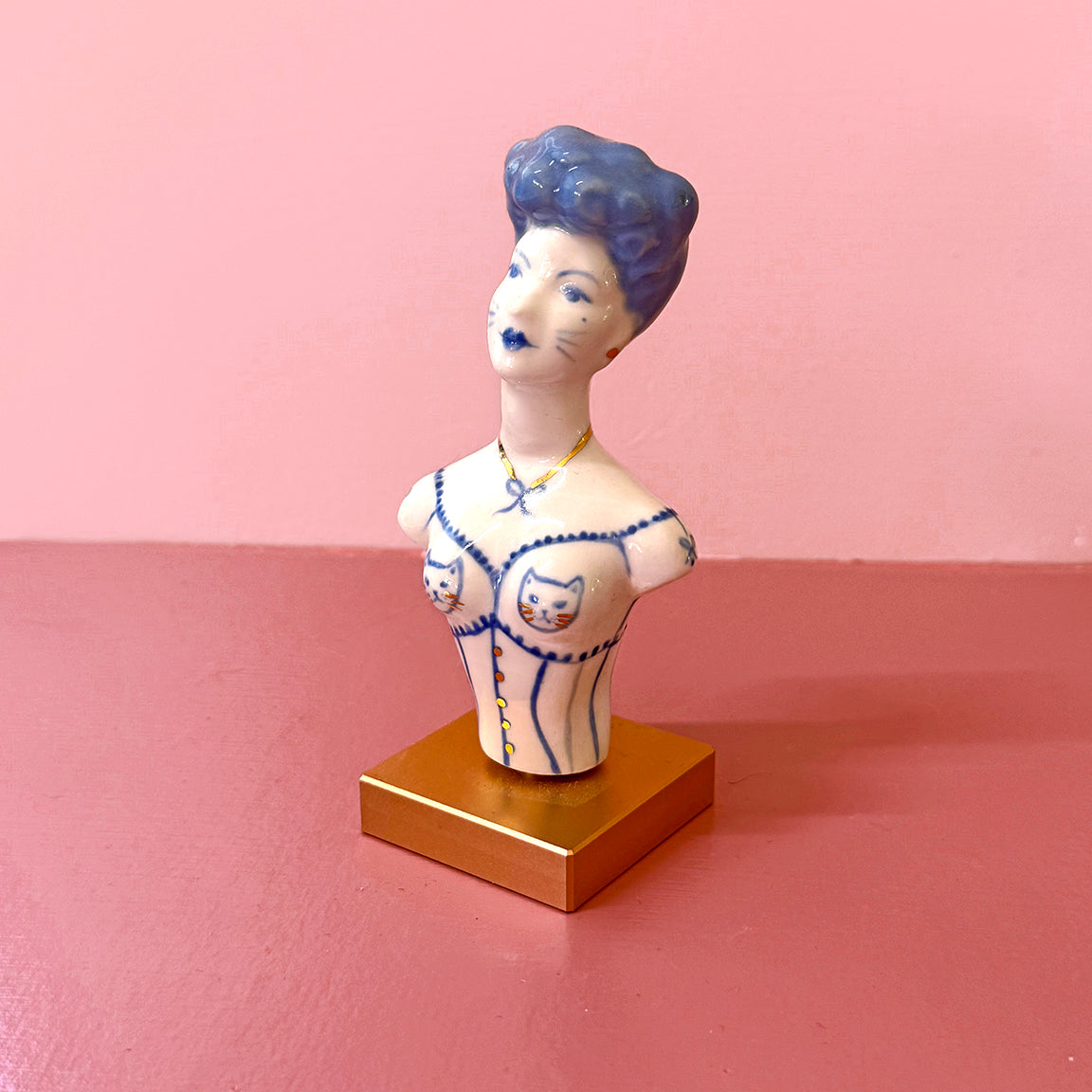 PORCELAIN CAT WOMAN BUST - HANDMADE - WALL HANGING