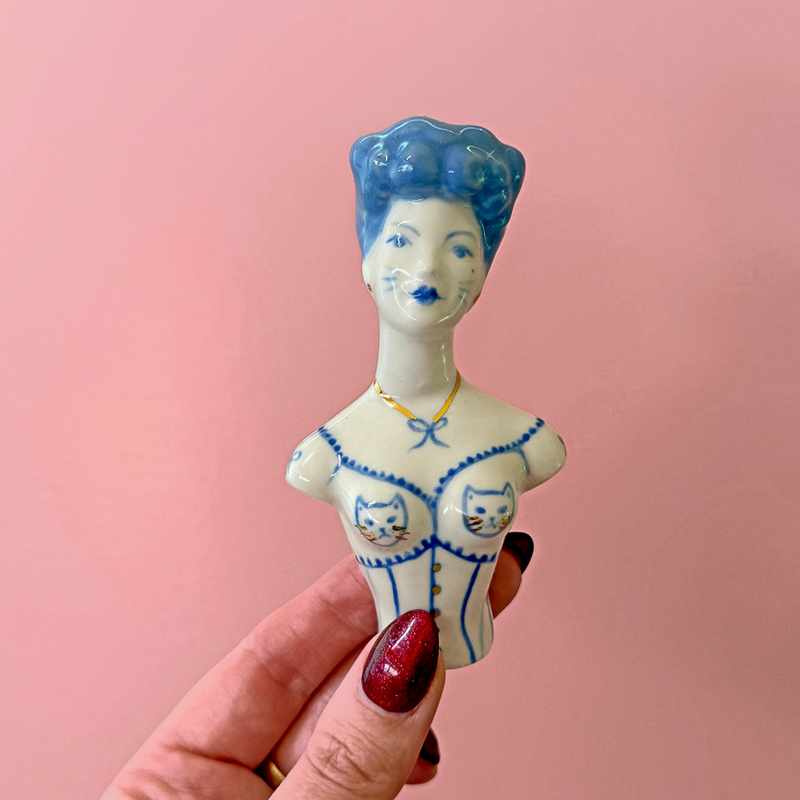 PORCELAIN CAT WOMAN BUST - HANDMADE - WALL HANGING