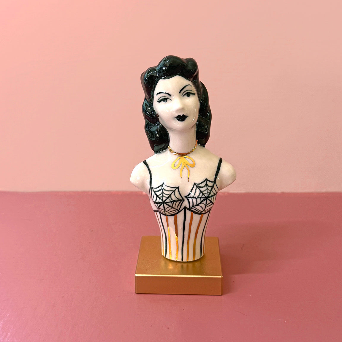 PORCELAIN RAVEN HAIRED BUST - HANDMADE - WALL HANGING