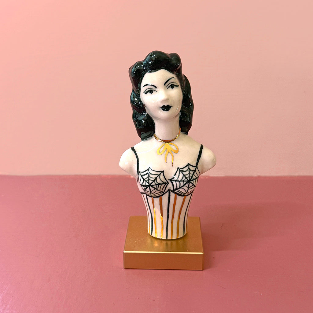 PORCELAIN RAVEN HAIRED BUST - HANDMADE - WALL HANGING