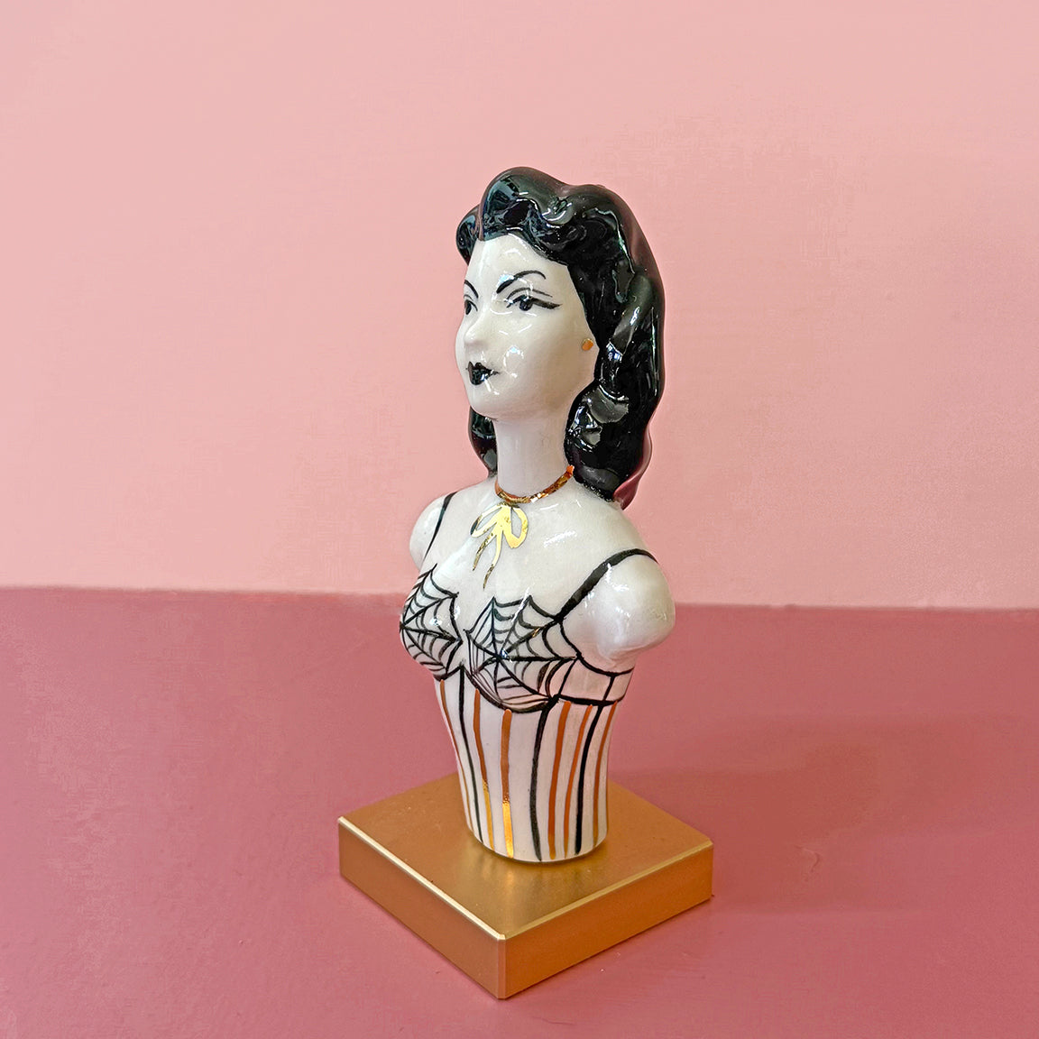 PORCELAIN RAVEN HAIRED BUST - HANDMADE - WALL HANGING