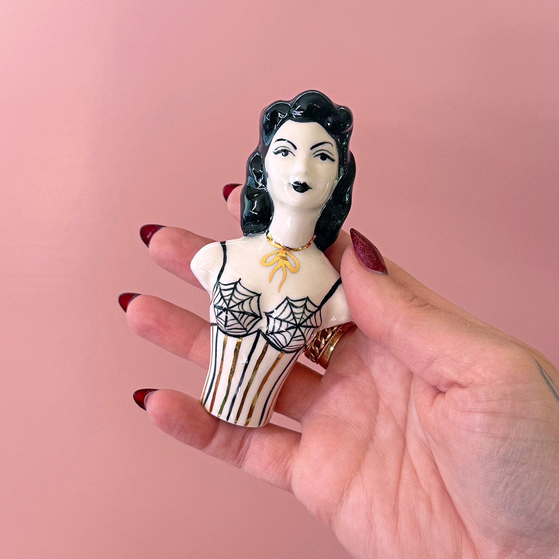 PORCELAIN RAVEN HAIRED BUST - HANDMADE - WALL HANGING