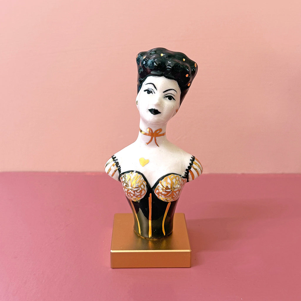 PORCELAIN RAVEN HAIRED BUST - HANDMADE - WALL HANGING