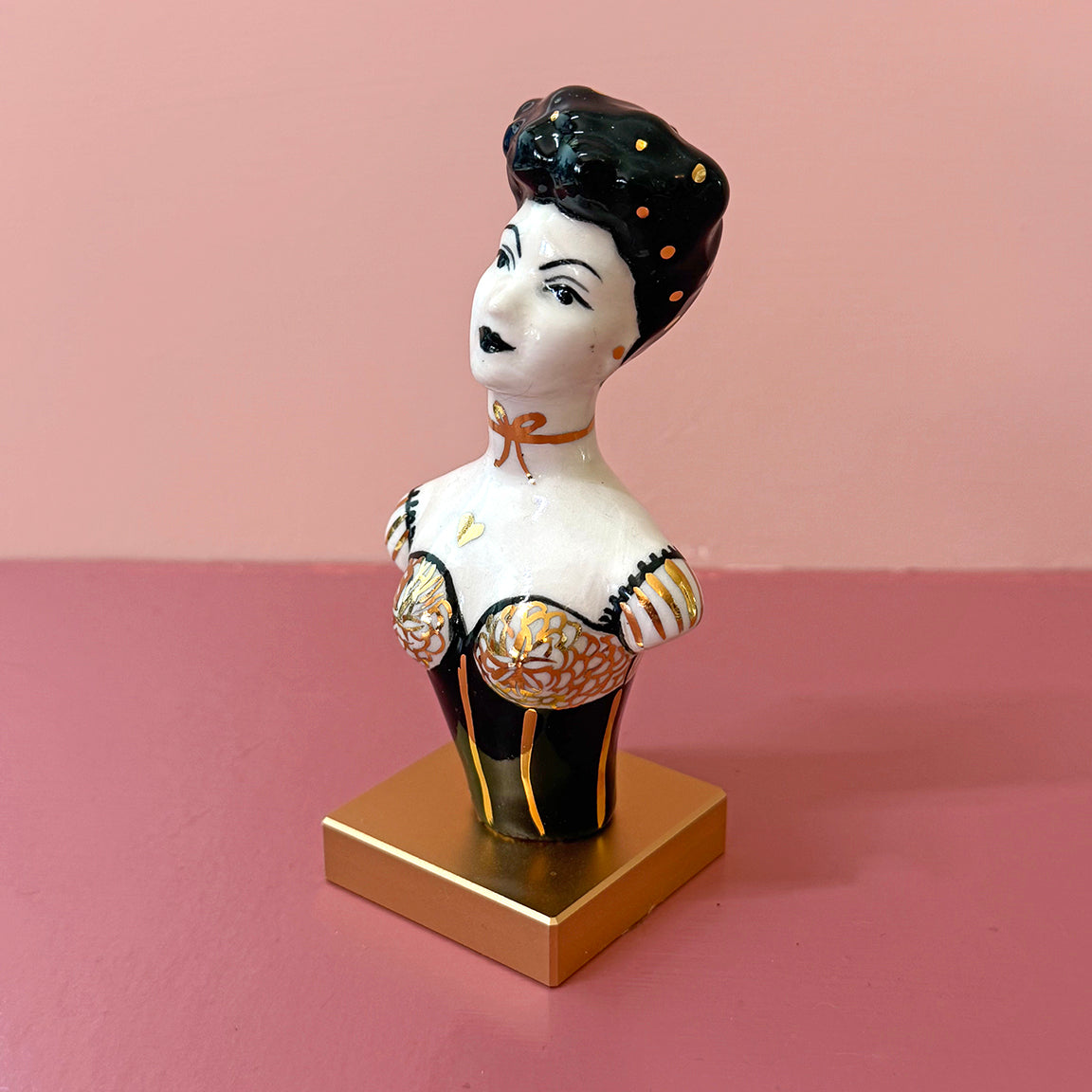 PORCELAIN RAVEN HAIRED BUST - HANDMADE - WALL HANGING