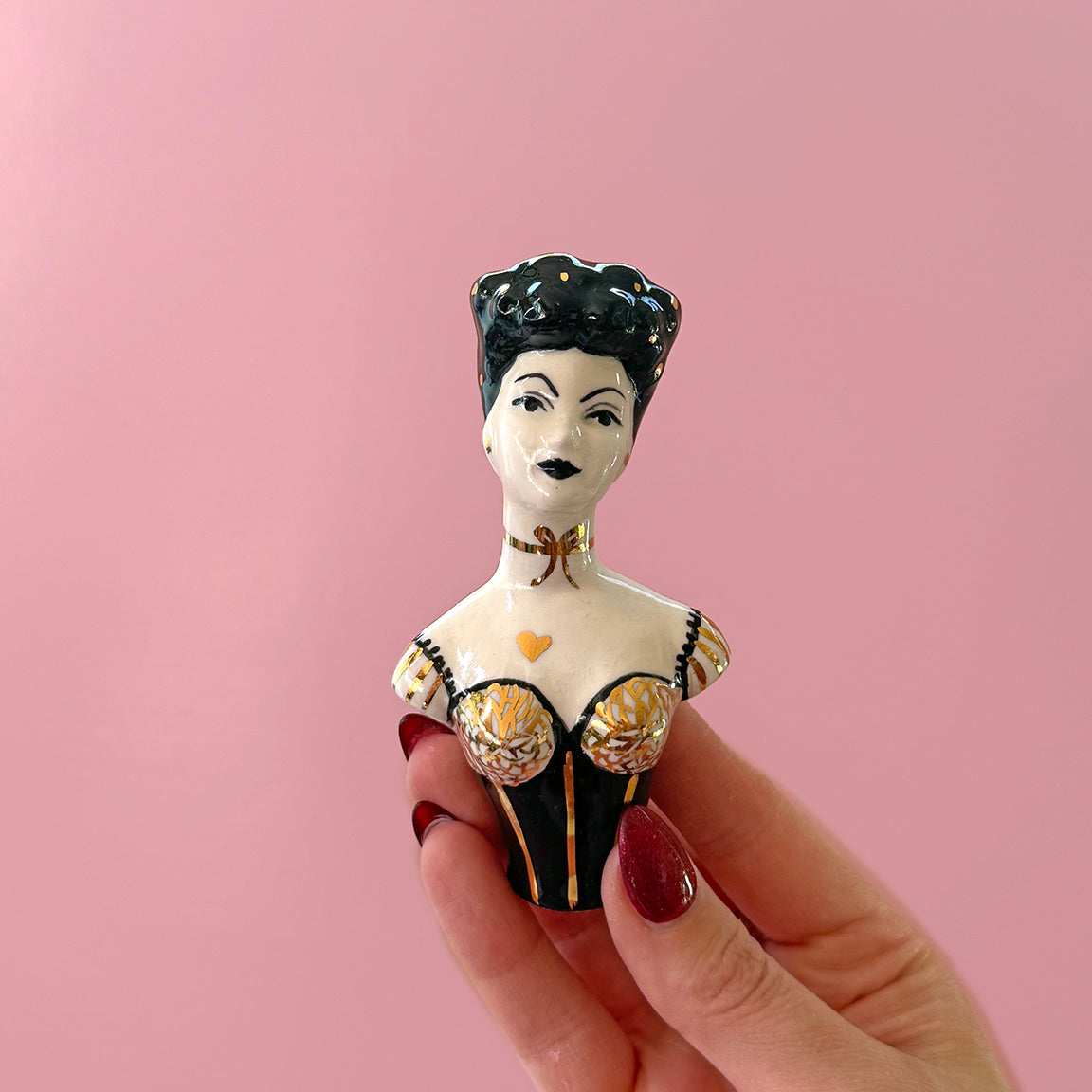 PORCELAIN RAVEN HAIRED BUST - HANDMADE - WALL HANGING