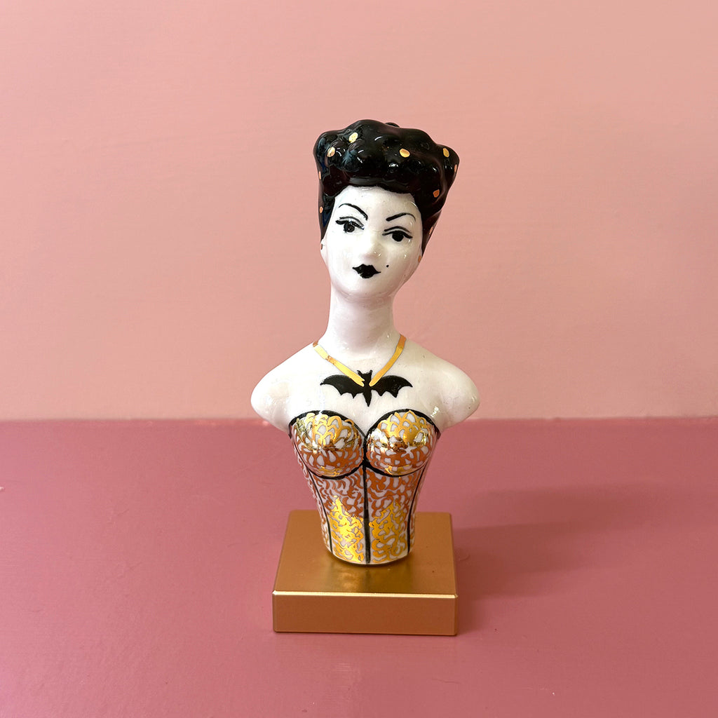 PORCELAIN RAVEN HAIRED BUST - HANDMADE - WALL HANGING