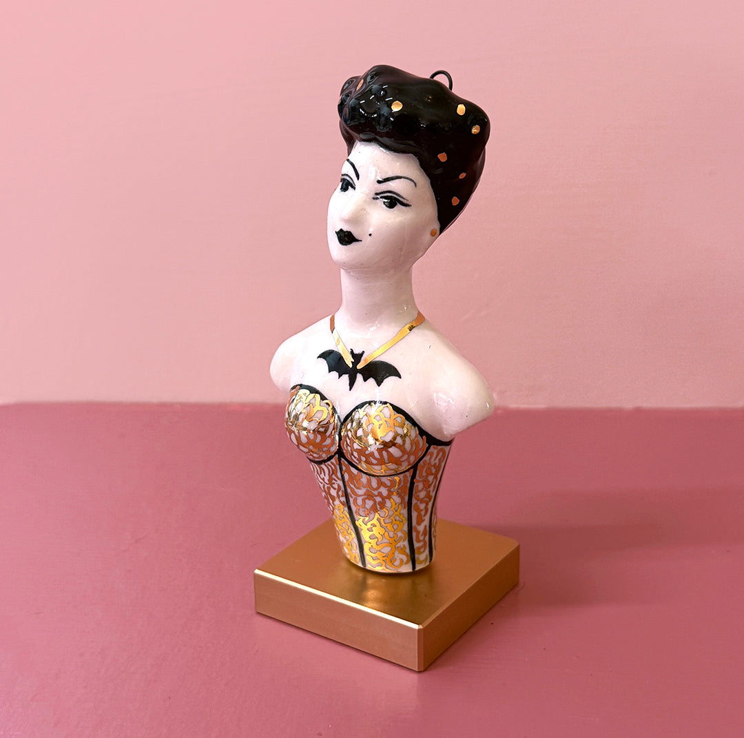 PORCELAIN RAVEN HAIRED BUST - HANDMADE - WALL HANGING