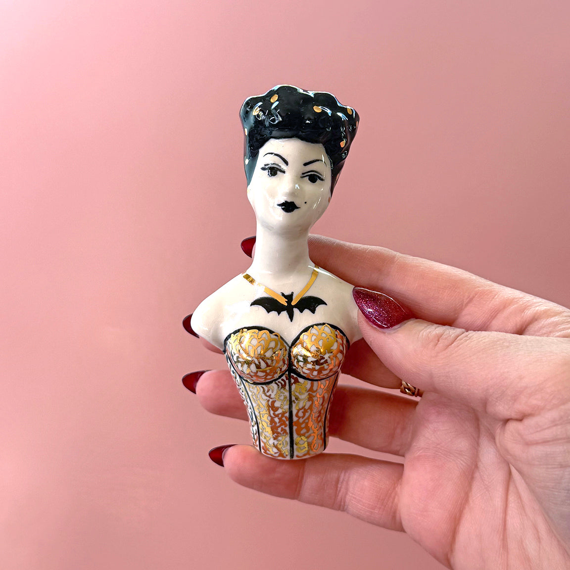 PORCELAIN RAVEN HAIRED BUST - HANDMADE - WALL HANGING