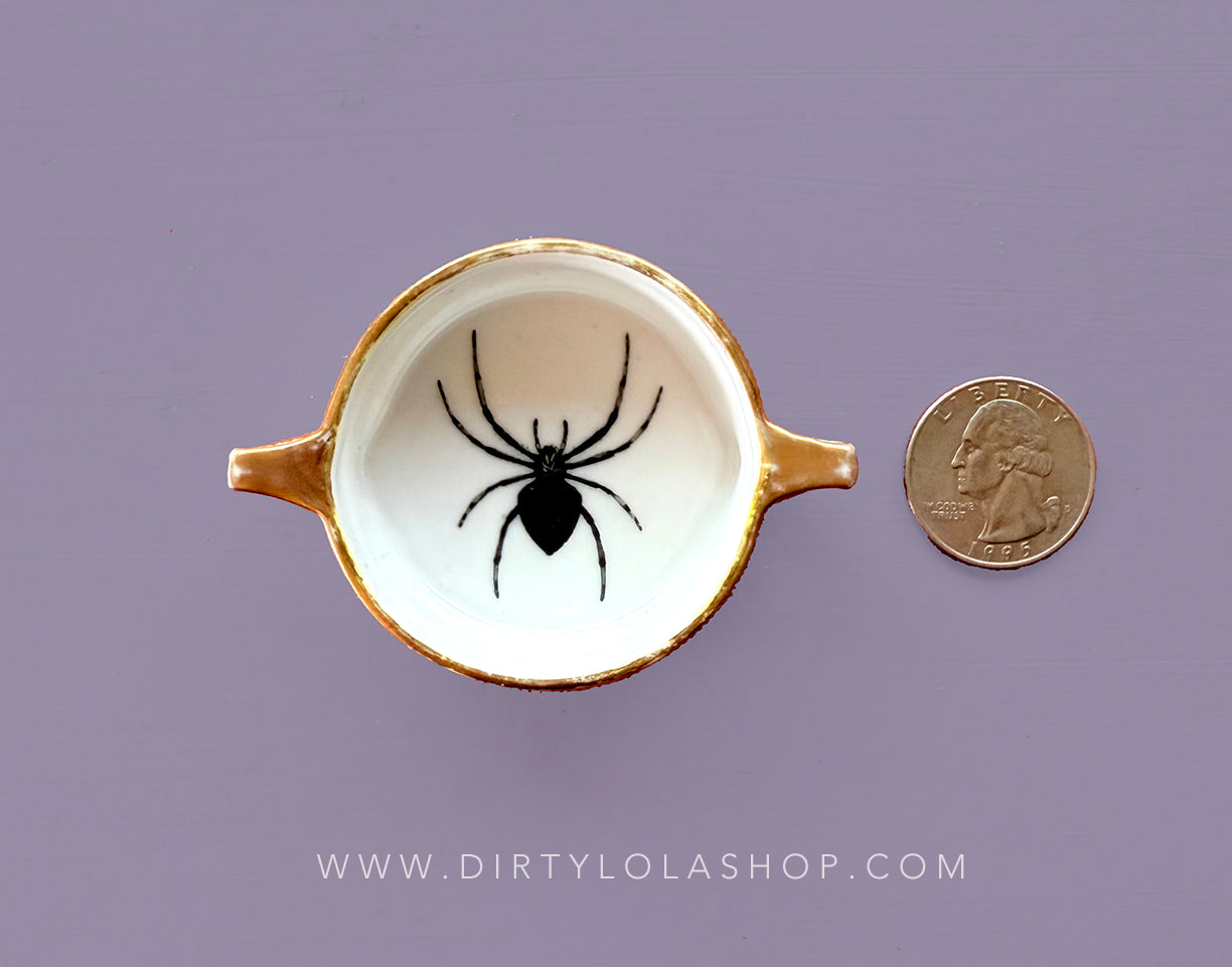 ANTIQUE TINY TRINKET DISH - MINI ALTAR TRAY - SPIDER