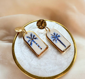 Porcelain Tropical Earrings -  Blue Palms