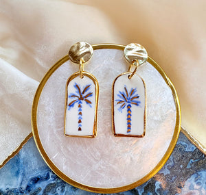 Porcelain Tropical Earrings -  Blue Palms