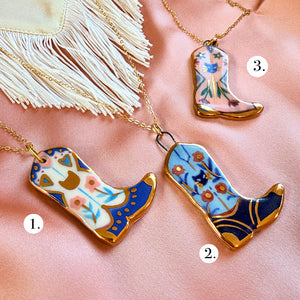 Porcelain Charm Necklace- Cat Cowgirl Boot