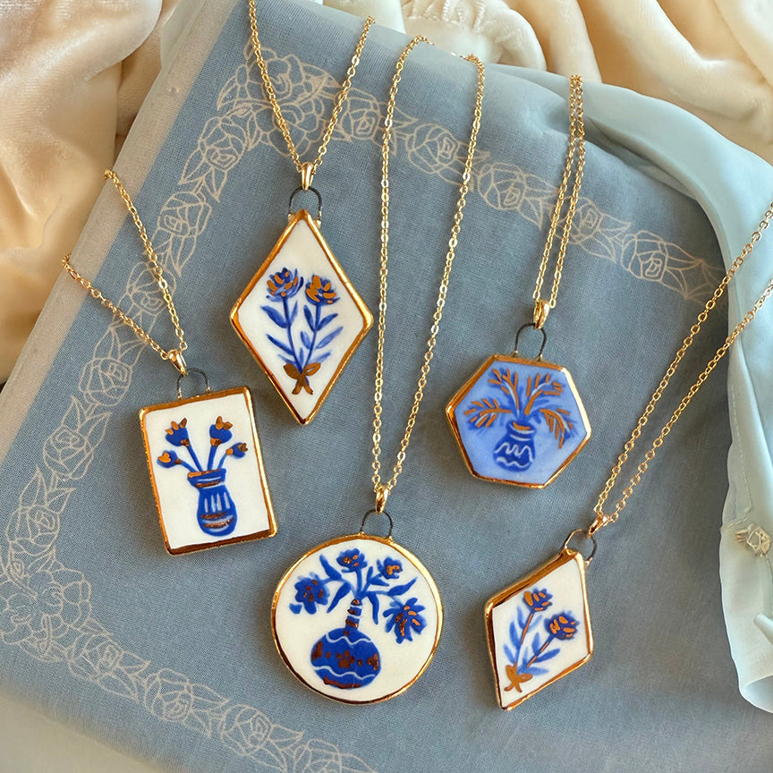 Porcelain Charm Necklace-Blue French Charms