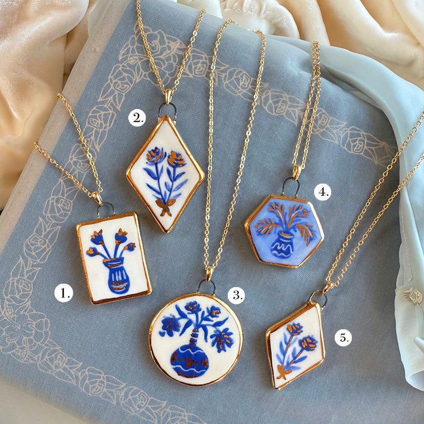 Porcelain Charm Necklace-Blue French Charms