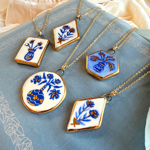 Porcelain Charm Necklace-Blue French Charms